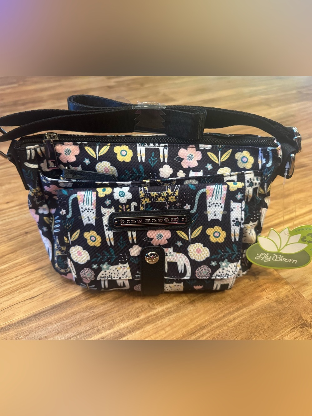 Lily Bloom Navy Floral & Cat Print Feline Fields Purse NWT